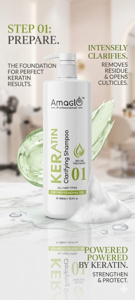 Amaglo Professional Keratin Clarifying Shampoo 01 – Deep Cleansing Pre-Treatment Shampoo for Keratin & Hair Smoothening (1000ml)