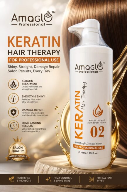 Amaglo Professional Keratin Hair Therapy 02 – Multi Benefit Keratin Treatment for Smooth, Straight & Damage Repair Hair (1000ml)