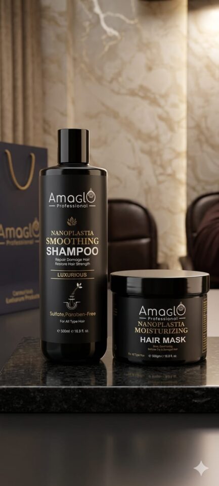 Amaglo Professional Nanoplastia Luxury Combo (Smoothing Shampoo 500ml + Moisturizing Hair Mask 500g)